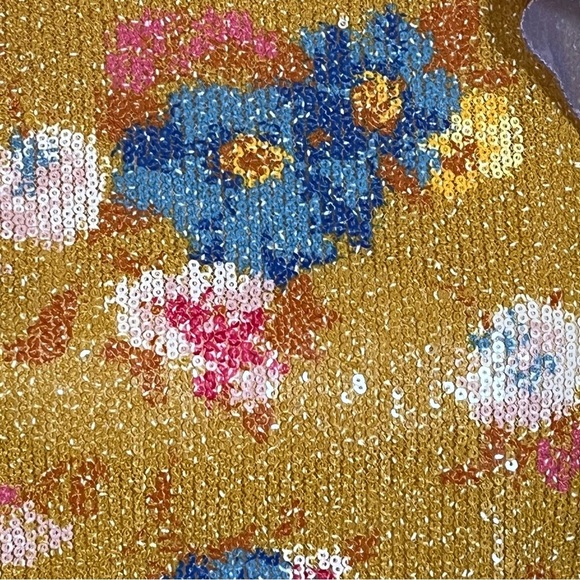 Manoush Floral Burst Sequin Dress EU 38 UK 10 US 6 Yellow Ruffle Tee Shift NWT - Picture 6 of 12